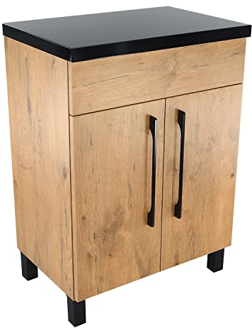 paplinskimoebel - Waschbeckenunterschrank mit Aufsatz 60 cm Breit Vittoria, Badezimmerschrank mit Arbeitsplatte, Unterschrank für Aufsatzwaschbecken, Waschtischunterschrank Holz - Eiche + Schwarz