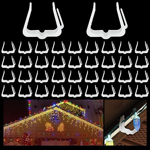 jixsloft Plastic Christmas Light Hanger Clips, Fascia Board Clips, Deck Banister Light Clips, Holiday Light Clips Hangers Outside Indoor for Fascia Board in Thickness from 1''-1 5/8 (50PCS)