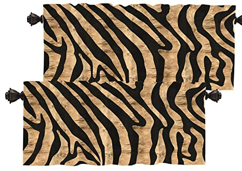 Batmerry Volant-Vorhänge, rotgoldfarben, Afrika-Zebramuster, schwarze Fensterbehandlung, Küchenvolants, mehrschichtiges Polyester, Verdunkelung für Wohnzimmer/Badezimmer, 2 Stück, 132,1 x 40,6 cm