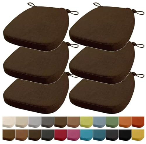 Orumrud 43x42x33CM(5CM Dicke) Stuhlkissen, Gartenstuhl Sitzkissen, Esszimmerstuhl Sitzkissen, waschbar, mit Reißverschluss, Riemen, rutschfestes Sitzkissen für Gartenstuhl (Dunkel Braun 6 Stück)