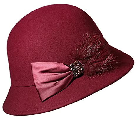 DongBao Glockenhut Vintage Wolle Wintermütze Damen Filzmütze Warm Wollmütze Elegant Winterhut 20er Jahre Fedora Kirche Hüte