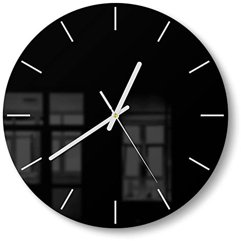 DEQORI Glasuhr | rund Ø 30 cm | Unifarben - Schwarz | ausgefallene leise Design Uhr aus Glas | Wanduhr für Wohnzimmer & Küche | Moderne Hingucker Uhr für die Wand