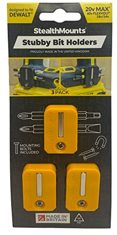 StealthMounts Dewalt Stubby Jaune Support d'Embouts Magnétiques | Organisateur Embouts de perceuse | Parfait pour Forets et Embouts Dewalt |Maintien ferme |Facile à Utiliser (Lot de 3)