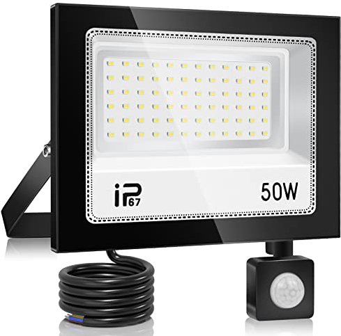 YZYFACAI 50W LED Strahler mit Bewegungsmelder Außen,Superhell 5000LM LED Scheinwerfer,7000K Kaltweiß Scheinwerfer, IP67 Wasserdichte Außenstrahler,für Hinterhof,Innenhöfe,Auffahrt,Garage,Flur,Garten