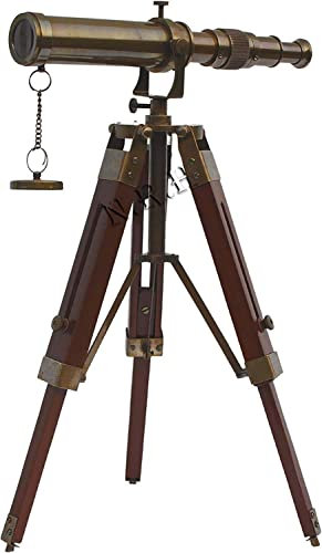 Antique Marine Brass Tripod Telescope 10 with Adjustable Tripod Stand