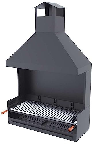 Barbecue a carbonella e legna Griglia in acciaio inox da 100 cm - Con paravento e cappa