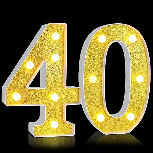 Treela 8.7'' Decorative LED Light up Numbers, Light up Marquee Number Sign for Night Birthday Party Decorations Happy Birthday LED Sign Backdrop Wedding Party Bar Wall Decor (40th, Gold)