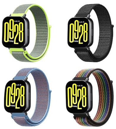 KoGiio 4 Stück Armband für Xiaomi Redmi Watch 5 Lite/Redmi Watch 5 Active/Xiaomi Watch S4 Sport/Watch 2/Watch S3 /Huawei Watch GT 5/5 PRO,22mm Nylon armband Schwarz & helles Gelb & Blau & Regenbogen