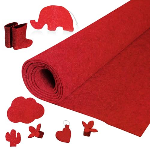 Yuragim Filzrolle Filzstoff, Filz Meterware 30cmx250cmx3mm Filz Stoff Bastelfilz Dekofilz Taschenfilz Filzmatte für DIY Aufbewahrungstasche Filzunterlage Patchwork Nähen Basteln (Rot)