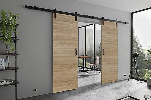 KIER FURNITURE Schiebetüren Retro - Schiebetür Komplettset Schiene Komplettset Mit Tür – Zimmertüren Mit Zarge Komplett - B172xH205xT1,6 cm - Sonoma-Eiche