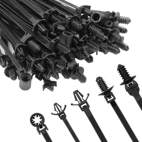 Armpow 210Pcs Car Mount Wire Ties Black Zipper Nylon Push-in Zip tie Heavy Duty Self-Locking UV Resistant Cable Ties for Automotive Construction Indoor Wire Bundling