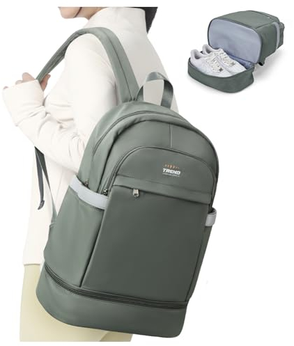 suradar Sportrucksack Damen Großer Reiserucksack mit Schuhfach und Nasstasche für Damen Herren Laptop-Rucksack für Fitness Pendeln und Reisen Armeegrün