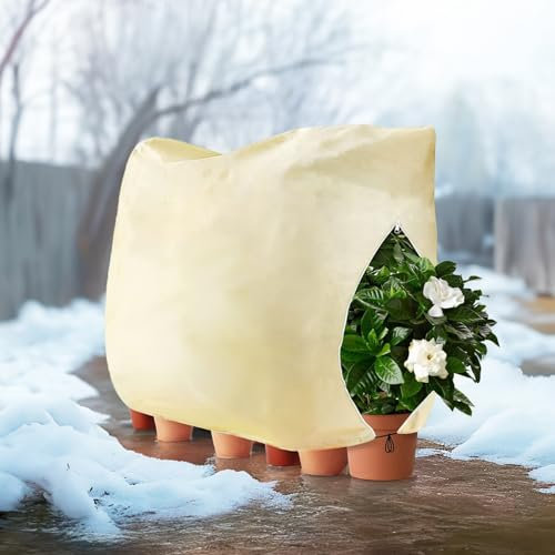 HXCQYGL Winterschutz für Pflanzen, Frostschutz Pflanzenabdeckungen als Winterschutz, Mit Reißverschluss und Zugband, für Baum Palmen Balkonpflanzen haube Zelt Atmungsaktiv, Beige (300x300cm)
