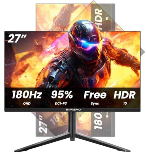 INFIEVO 27 Inch Qhd 1440P 180Hz IPS Gaming Monitor 1ms Freesync Ultra Thin VESA Compatible with Lift & Pivot Stand Eye Protection Hdmi/Dpx2