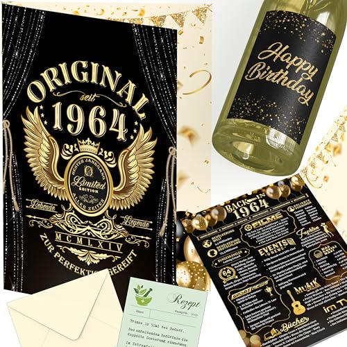 61 Geburtstagskarte mit 2 Sticker Geburtstag Happy Birthday Etikett 61 Geburtstag Frauen Deko 61 Geburtstag Männer 1964 Geburtstagskarte Frau / Männer Geburtstagskarte 61. Aufkleber Geburtstag Deko