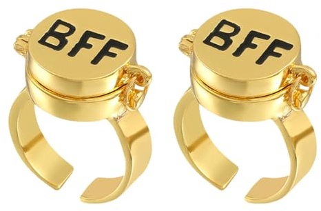 LEEQ Beste Freunde für Immer Ring - Süßer BFF Einstellbarer Offener Kappe Ring - Symbol für Beste Freundschaft Gedenkgeschenk