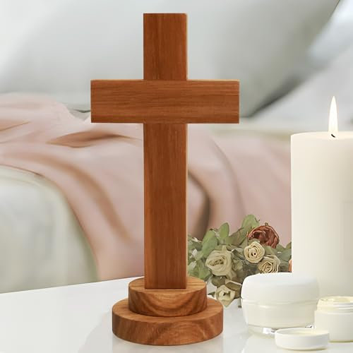 CooPark Wood Cross Statute Ornament, Spiritual Jesus Figurine Decoration for Home Church, Best Gifts for Friends, family, Religious Fans, Clergy and Christian on Birthday Catholic Easter Christmas