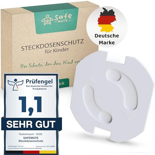 SafeMate® Steckdosen Kindersicherung Made in Germany - Steckdosenschutz Baby - Neu entwickeltes und geschütztes Design für mehr Sicherheit - entspricht den VDE Normen -Kindersicherung Steckdose -18stk