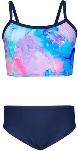 Aquarti Mädchen Bikini Set Bustier Bikinislip Zweiteiliger Badeanzug, Farbe: 038B Tie Dye Dunkelblau/Lila/Rosa, Größe: 158