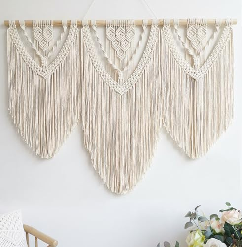 Achart Tapiz de macramé para pared, tamaño grande, decoración boho, arte grande para pared, para salón y dormitorio, beis C