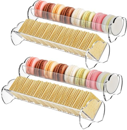 Yopay 4 Pack Cracker Tray for Serving Clear, Acrylic Macaron Display Tray, Biscuit Cracker Holder Stand for Wedding Home Party Events, 28×7cm/11 x 2.7 inch, Rectangular