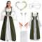 LIEOLGOH Damen Mittelalter Renaissance Kleid, Gothic Retro Kleidung Trompetenärmel mit Elfenohren Haarschmuck Ohrclips Socken für Fasching Halloween (L-XL)