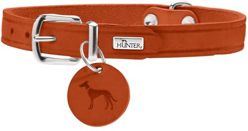 HUNTER Hundehalsband Aalborg, Farbe: orange, Robustes & strapazierfähiges Leder, Starke Fettung, ideal für Hundesport & Alltag, mit Lederanhänger, Made in Germany, Größe: 42