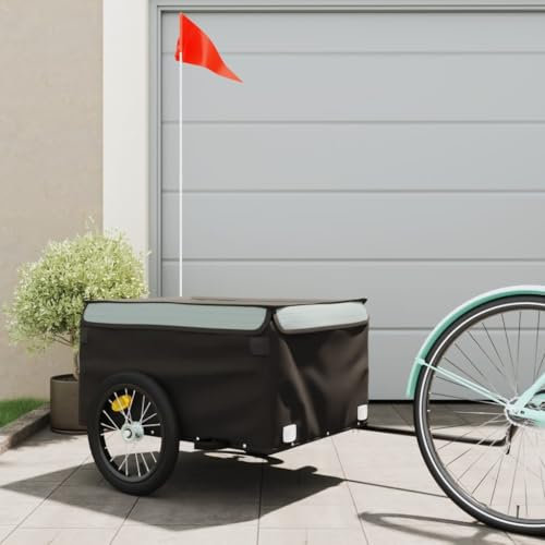 Willood Fahrradanhänger Lastenanhänger Fahrrad Transportanhänger Anhänger Schwarz und Grau 45 kg Eisen 124 x 62.5 x 52 cm