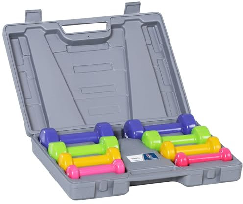 HOMCOM 10 kg Hantel-Set, Aosom.fr x FFHandball Kollaboration, 0,5/1/1,5/2 kg Paar, mit Koffer, Muskeltraining, Metall, PU, mehrfarbig
