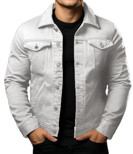 Oanviso Veste en Jean pour Homme Blousons avec Bouton Slim Fit Cardigan Décontractés Veste à Manches Longues Denim Bomber Jacket en Jean Manteau pour Printemps Automne