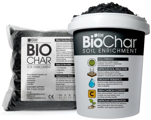 Elixir Gardens BioChar Organic Soil Improver, Enricher & Conditioner | Active Carbon Charcoal Topsoil & Compost Enchancer for Planting, Potting & Terrariums | 10L Tub