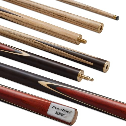 POWERGLIDE One 3-Piece English Pool Cue Stick | Ash Wood Shaft with Rosewood Butt and Coloured Veneers | Brass joint | Full Size | 8.5 mm Tip
