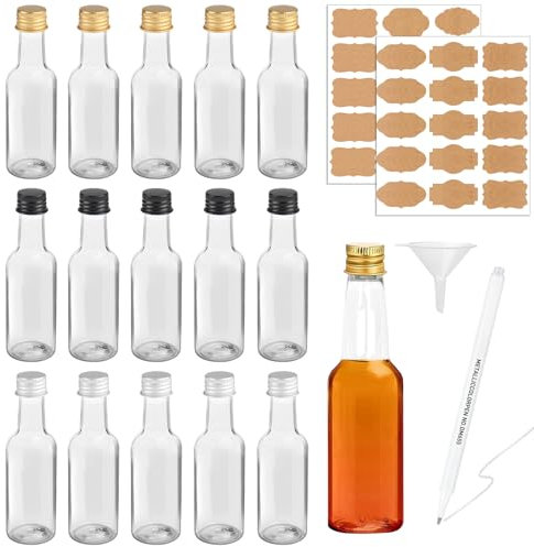 RYAN 30 Mini Botellas de 50ml/1.7oz Reutilizables con Tapa y Embudo Pegatina Botellitas Para Shots para Invitados Bodas Decoración Fiesta Especias y Mermelada