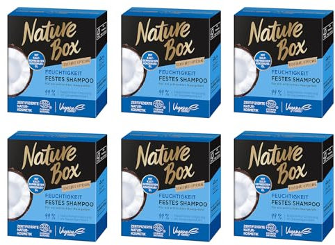 6x Nature Box festes Shampoo Feuchtigkeit festes Haarshampoo mit Kokosnussöl spendet den Haaren Feuchtigkeit bis in die Tiefe, Haarpflege-Shampoo 85g (6er Pack)