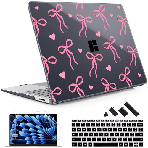May Chen Case ONLY Compatible for 2024+ 13.8 Microsoft Surface Laptop 7 Windows PC with ARM CPU and AI-Powered Copilot+, Plastic Hard Shell Case with Keyboard Cover, Bows & Hearts