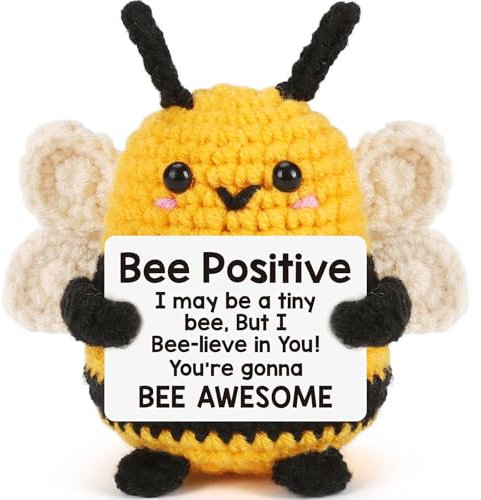 Calkkrer Pocket Hug Positive Biene Häkeltiere, Taschenumarmung Glücksbringer, Positive Geschenke Mutmacher, Gelbe Gehäkelte Kuscheltiere Mit Positiver Karte