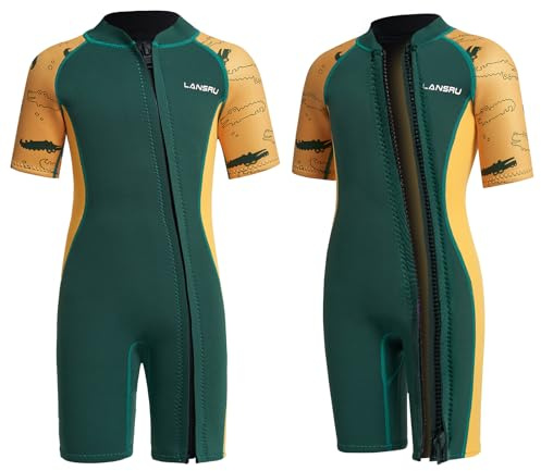 Lansru Muta in Neoprene per Bambini – 2,0 mm Corta in Neoprene per Ragazzi, con Chiusura Lampo pionieristica, Protezione UV, Termica, per Surf, Nuoto e Immersioni