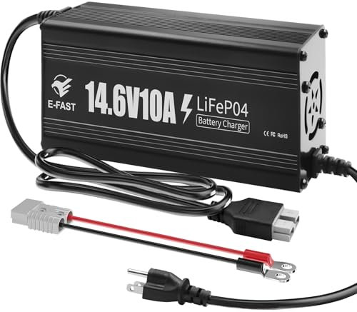 12V 10A Lithium Battery Charger 14.6V LiFePO4 Battery Charger Smart Charger with Anderson Connector Indicator Special for Lithium LiFePO4 Deep Cycle Rechargeable Batteries of Boat, RV