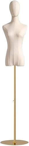 Schneiderpuppe weibliche Schaufensterpuppe Torso Schneiderpuppe weiblicher Stoff Baotou-Schneiderpuppe verstellbare Höhe runder Sockel Leinen Halbkörper-Schneiderpuppe Torso Kleidungsdisplay, Gold-M/