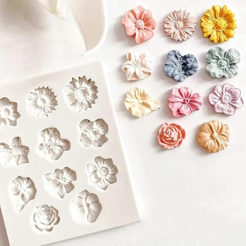 Silikonform Blumen Kuchenform, 3D Silikon Rosenform Eiswürfelform Wiederverwendbare Backform Silikon, 11 Fondant Silikonformen Blumen Mini Gugelhupfform für Puddingformen Schokolade Gelee