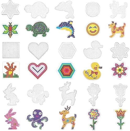 Sunshine smile 15 Stück Bügelperlen Platten, 5mm Transparente Bügelperlen Steckplatten, mit Bügelpapier Zubehör, 15 Muster Basteln Handwerk für Kinder Geschenk Jungs Mädchen