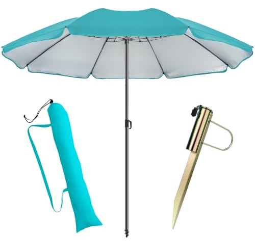4smile Sonnenschirm Strand Ø 180 cm mit Rasendorn, 3-IN-1-SET, Türkis