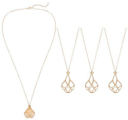 UNICRAFTALE 3 collier Cage Doré Réglable en Métal et Cristal Support de Collier en Pierres Précieuses Naturelles Pendentif Vide pour la Fabrication de Bijoux Cadeaux Longueur 36cm