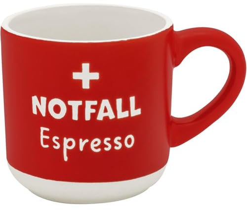 GRUSS & CO Espressotasse mit Gravur Notfall | Mini-Tasse aus Steinzeug, 10 cl, Tässchen mit Geschenk-Banderole | Geschenk Freunde, Geburtstag | 74652