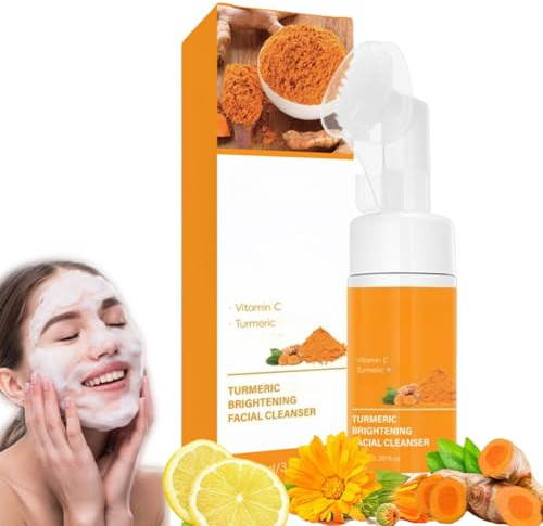 Kurkuma Gesichtsputz mit Bürste – Sanft schäumender Waschgel | Pickelkontrolle, Glättung, Aufhellung & Feuchtigkeit mit Vitamin C | Beruhigt & regeneriert, für Männer & Frauen (1)