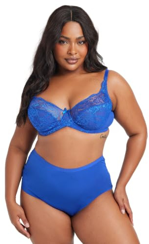 Yours Curve Blue Stretch Lace Non-Padded Underwired Balcony Bra - Women's - Plus Size Curve