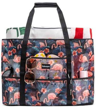 Strandtasche XXL Familie Badetasche mit Reißverschluss Shopper Tasche Groß | Mesh, Sanddicht, Faltbare, mit Fächern, für Damen Herren, Shopper Tasche, Schwimmtasche, Strand Must Haves