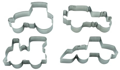 BekkiB - 4er Ausstecher-Set Fahrzeuge - Ausstechformen Geländewagen, Lok, Traktor, Baufahrzeug - Spülmaschinengeeignete Formen zum Backen & Basteln - 998792