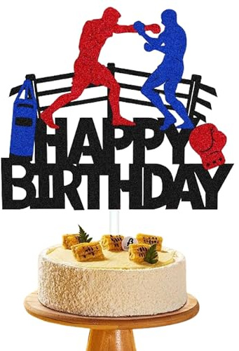 Boxing Happy Birthday Cake Topper, Boxing Gloves Themed Cake Decorations for Men, Boys, Girls or Kids Birthday Party Supplies