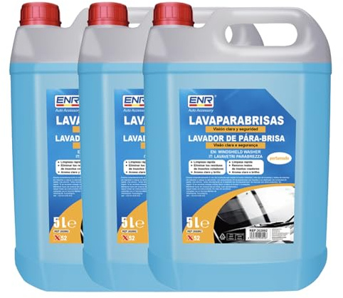 Enerfero Mehrsaisonale Scheibenwischerflüssigkeit, 5 l, Auto-Frostschutzmittel, -5 °C, Reinigungsformel für Insekten, Schmutz und Fett (5 l x 3)